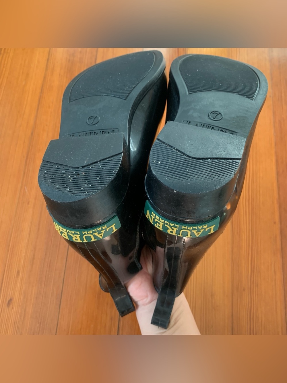 Lauren Ralph Lauren Tally-Bo-Rai black shiny rain boots, sz 7 - Picture 10 of 10